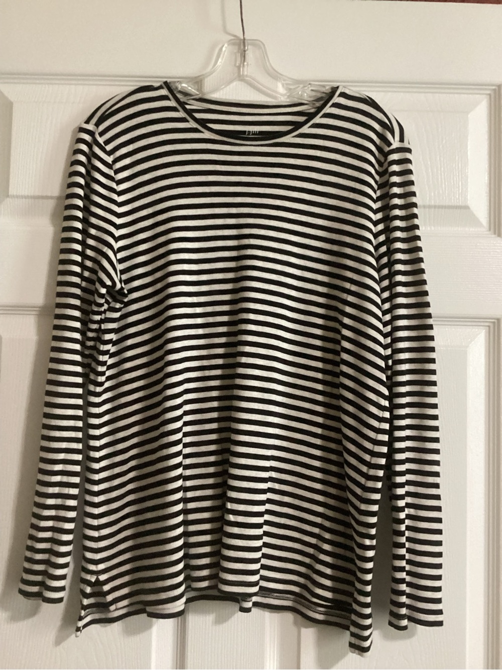 J. Jill Black and White Striped Crew-Neck Tee
